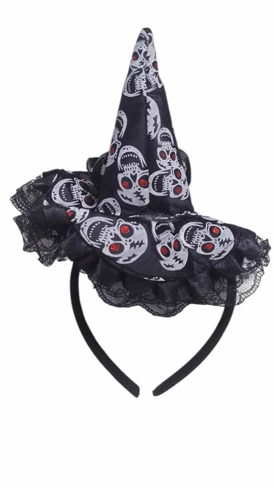 TIARA CHAPEU BRUXA ESTAMPADA CAVEIRA